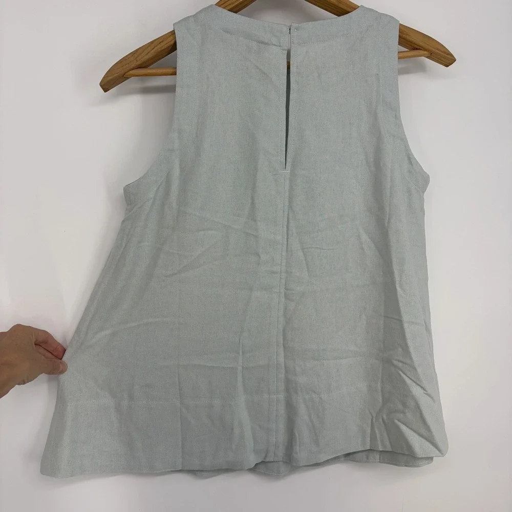 Banana Republic Womens Linen Blend Sleeveless Top S Back Keyhole Crewneck Woven